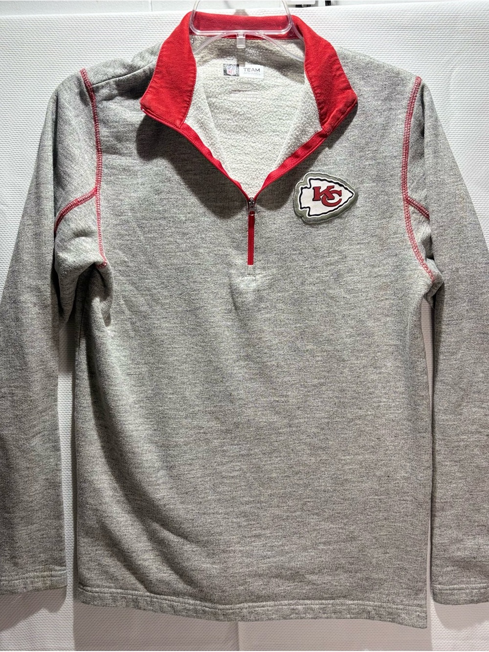 NFL Kids Gray 1/4 Zip Pullover with Red Trim and Team Patch